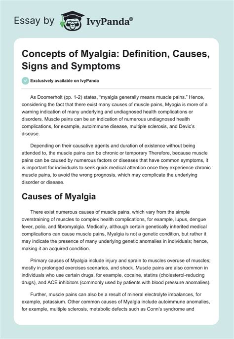 Concepts of Myalgia: Definition, Causes, Signs and Symptoms - 693 Words ...