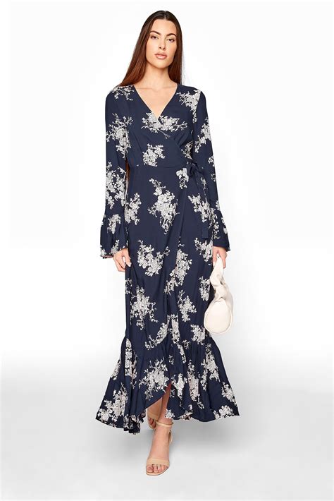 Lts Navy Blue Floral Wrap Dress Long Tall Sally