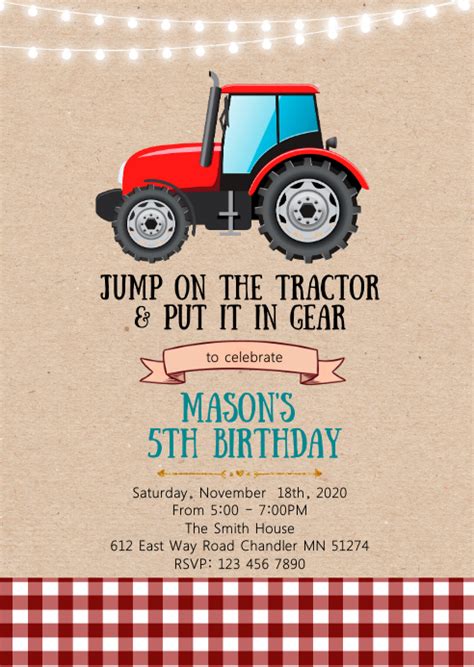 Red Tractor Birthday Party Invitation Template Postermywall