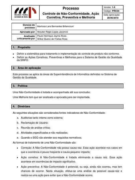 Modelo De Procedimento Controle De Nao Conformidade Acao Corretiva