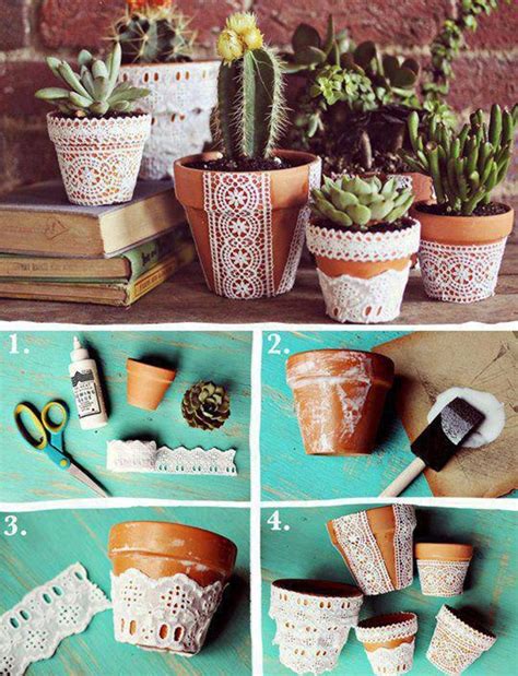 Diy Macetas Decoradas Con Encaje