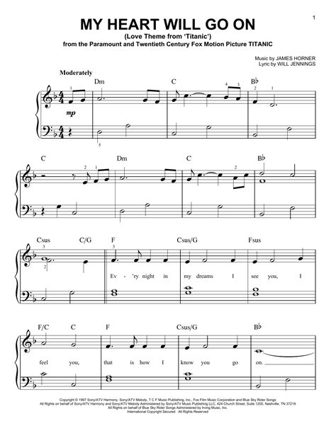 Celine Dion My Heart Will Go On Love Theme From Titanic Sheet Music