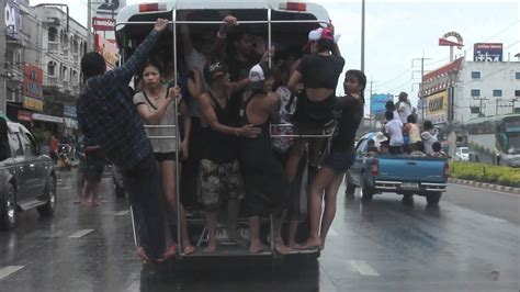 Songkran Pattaya Girls Pole Dance On Baht Bus Youtube