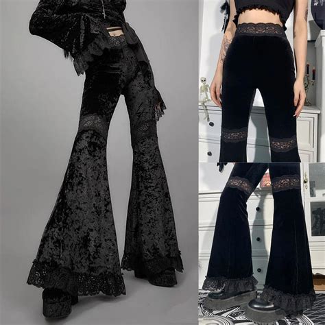 Black Gothic Flared Pants Bell Bottoms For Women Wonder Skull