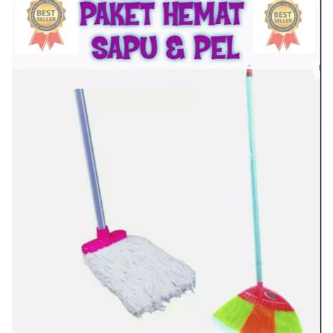 Jual Paket Hemat 2 In 1 Sapu Senar Dan Pel Lantai Gagang Kayu Shopee