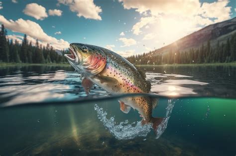 Premium Photo Rainbow Trout Splashing In The River Fishing Fish