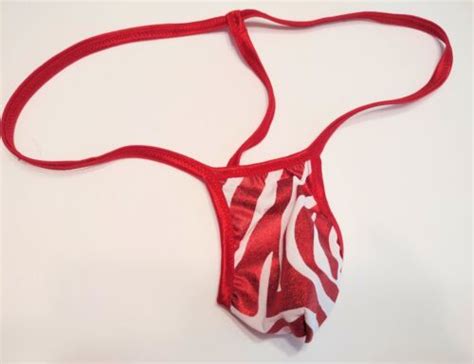 Men S MICRO G String Thong Bikini Beach Tanning Underwear White Red ZEBRA EBay
