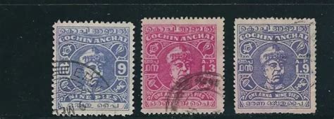 INDIA COCHIN 1946 50 MAHARAJA RAVI VARMA Scott 79 81 VF USED Read