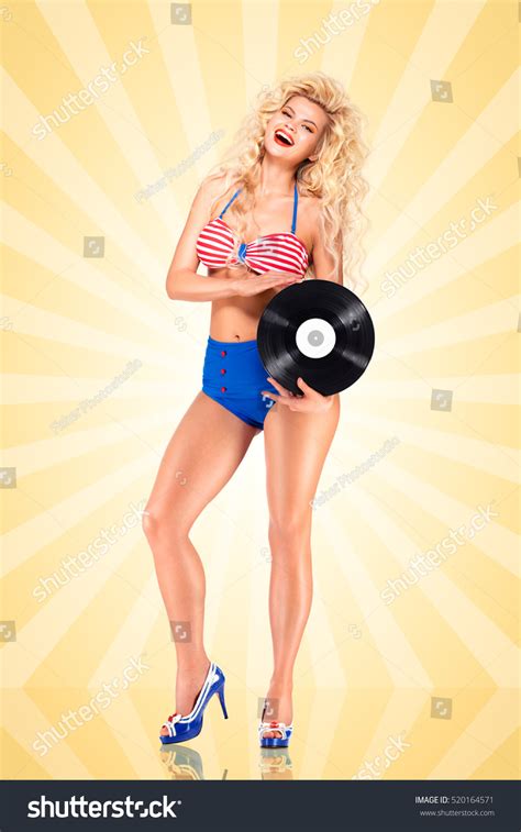 Beautiful Pinup Bikini Model Holding Lp Stock Photo 520164571 Shutterstock