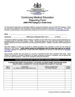 Fillable Online Cme Category Reporting Form For Use By Physicians