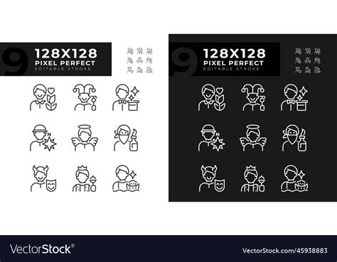 Personalities Pixel Perfect Linear Icons Set Vector Image