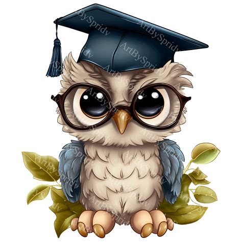 Owl With Glasses Graduation Cap Png Cliparttransparent Bird Etsy