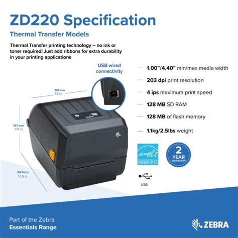 Zebra ZD220T Thermal Transfer Label Printer ZD22042 T0EG00EZ Printer Base