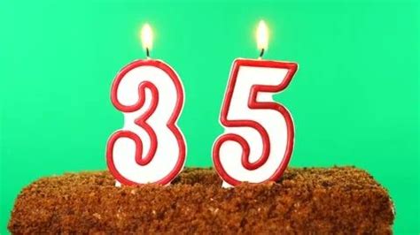 Cake With The Number 35 Lighted Candle. Chroma Key. Green Screen ...