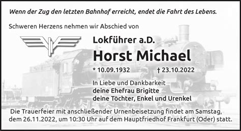 Traueranzeigen Von Horst Michael M Rkische Onlinezeitung Trauerportal