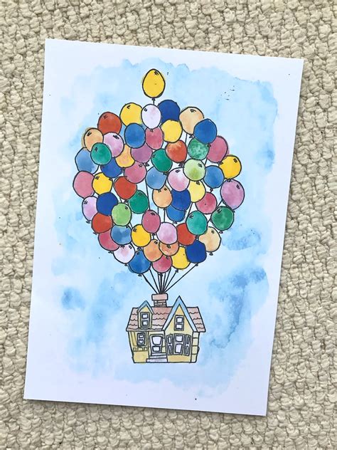 Disney Pixar UP House with Balloons Watercolour Painting Print