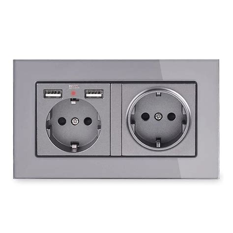 2 Gang Eu Standard Wall Socket With 2 Usb Charge Port Hidden Soft Led