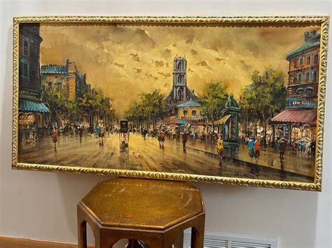 Large Antonio Devity Oil Painting Canvas Paris Street Scene Signed