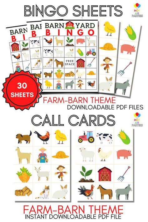 Printabledownloadable Bingo Game Farm Barnyard Bingo 30 Etsy Canada