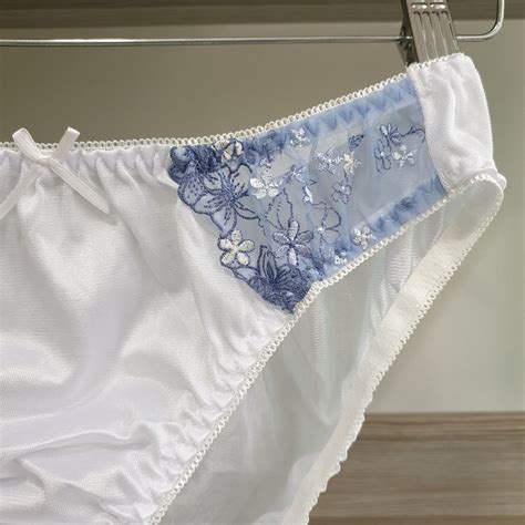 Vtg Silky Nylon Panty Sheer White Bikini Sissy Blue Lace Brief Size Hip Ebay