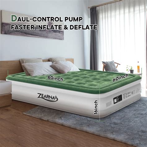 Zearna Queen Air Mattress With Built In Pump For Home Camping Guests