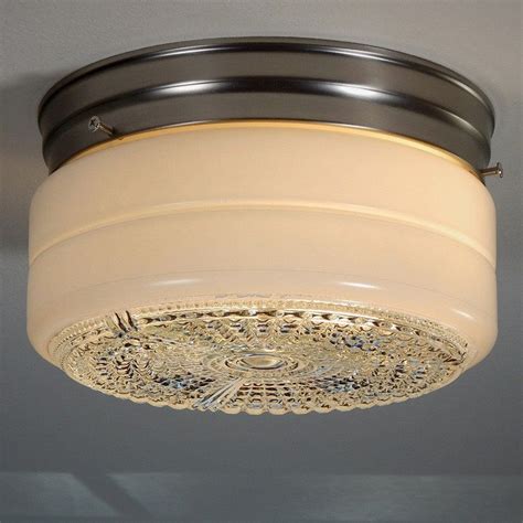 Flush Mount Utility Ceiling Light Vintage Glass Shade New Etsy