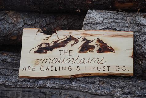 The Mountains Are Calling Natural Rustic Wood Sign Etsy The