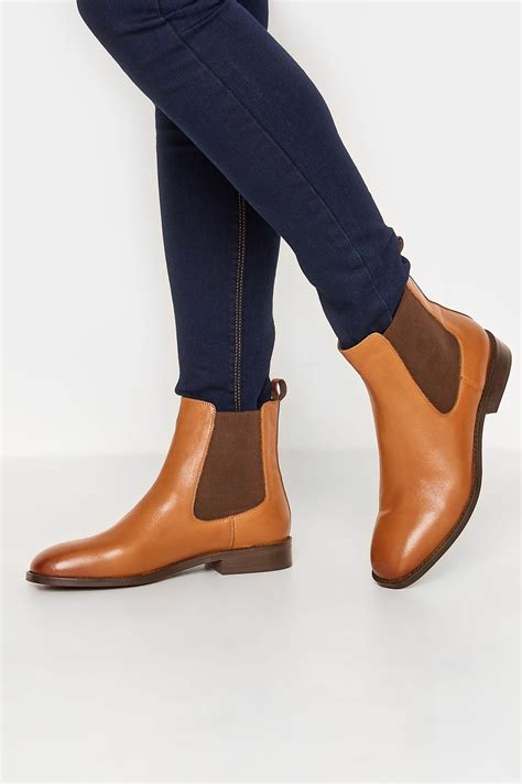 Lts Tan Brown Leather Chelsea Boots In Standard Fit Long Tall Sally