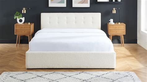 Lit Coffre X En Tissu Boucl Beige Avec T Te De Lit Et Sommier