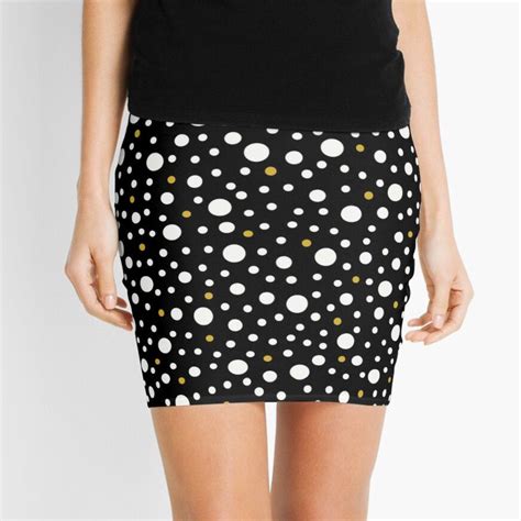 White And Golden Dots Ii On Black Mini Skirt By The Franky Shop