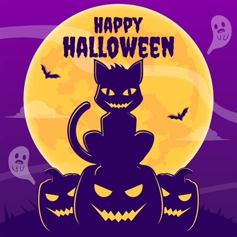 Welcome Banner Halloween Scary Cat Sitting On Pumpkin Cartoon Illustration 10820000 Vector Art