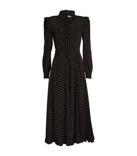 Womens Alessandra Rich Black Silk Polka Dot Print Midi Dress Harrods