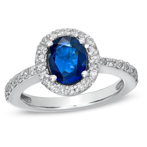 Oval Blue Sapphire And 1 2 Ct T W Diamond Frame Engagement Ring In