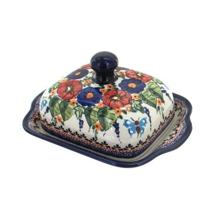 Polish Pottery Floral Butterfly Square Butter Dish - Walmart.com