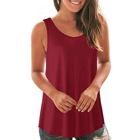 Eguiwyn Womens Tops Women Casual Summer Sleeveless O Neck Vest Tank