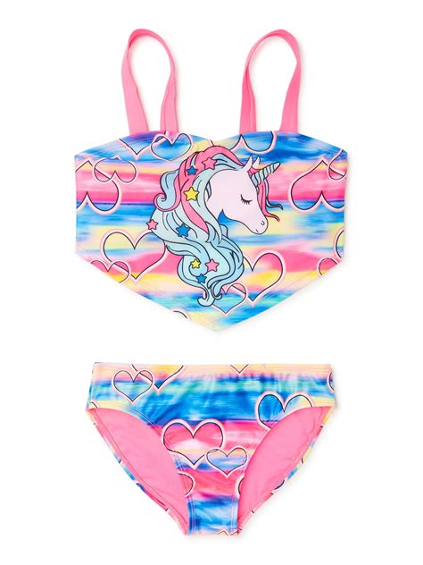 Wonder Nation Girls Unicorn Bikini Swimsuit With UPF 50 2 Piece