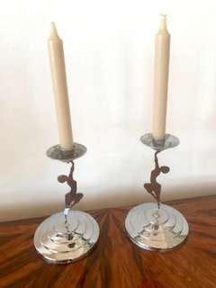 Pair Of Art Deco Chrome Nude Stemmed Candlesticks Artedeco Online