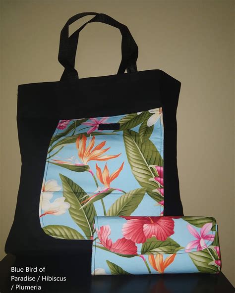 Hawaii Tote Bag Black Canvas With Tropical Print Made In Hawaii Fold