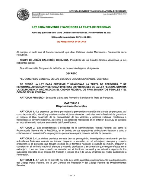 LEY PARA PREVENIR Y SANCIONAR LA TRATA DE PERSONAS