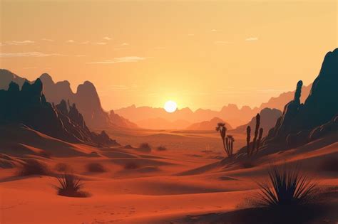 Sunset in the desert with a desert landscape | Premium AI-generated image