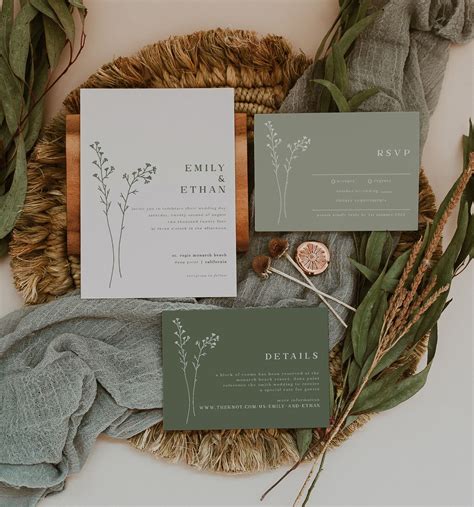 Sage Wedding Invitation Suite Boho Wedding Invitation Set Sage Green