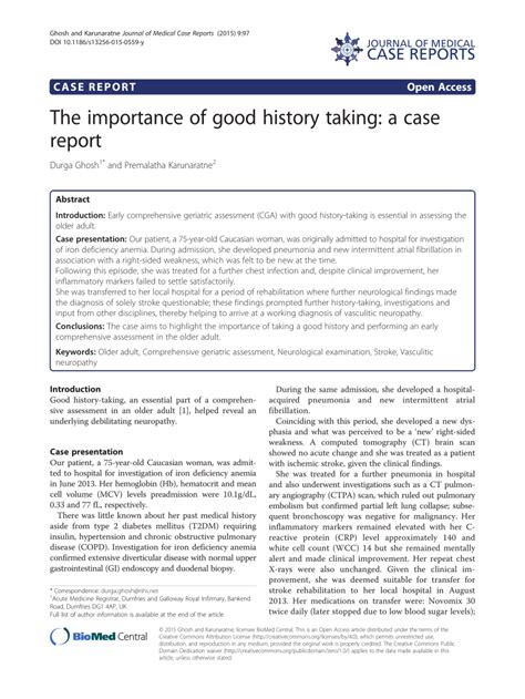 Pdf The Importance Of Good History Taking A Case Report