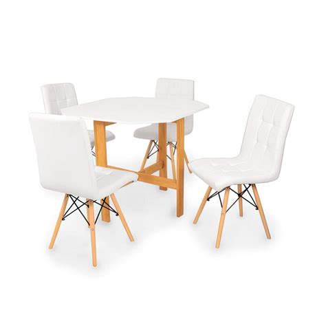 Conjunto Mesa Aparador Branca Cadeiras Gomos Nude