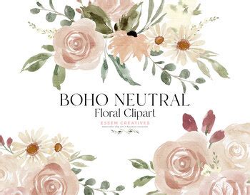 Boho Neutral Floral Clipart Boho Floral Frame Clip Art Classroom Decor