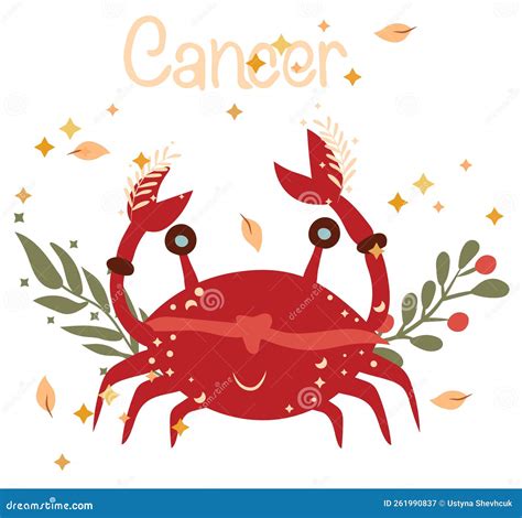 Cancer Astrological Sign Cute Zodiac Sign With Colorful Leaves And