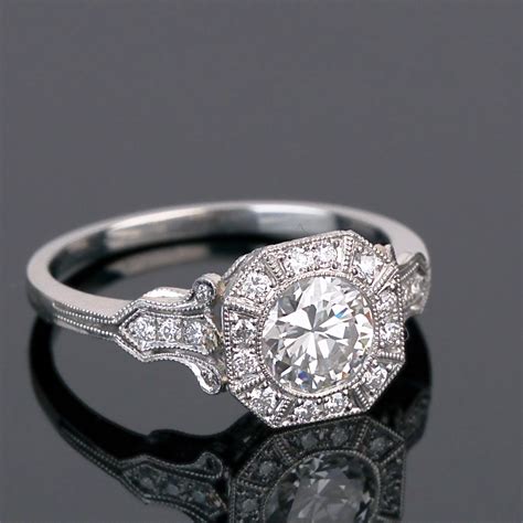 Vintage Platinum and Diamond Bezel Set Engagement Ring