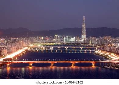 Seoul Skyline Panorama Night View Lotte Stock Photo (Edit Now) 1886613982