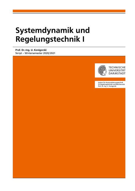 SDRT1 Skript 2021 Systemdynamik Und Regelungstechnik I Prof Dr Ing