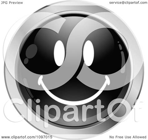 Clipart Black And Chrome Cartoon Smiley Emoticon Face Royalty Free