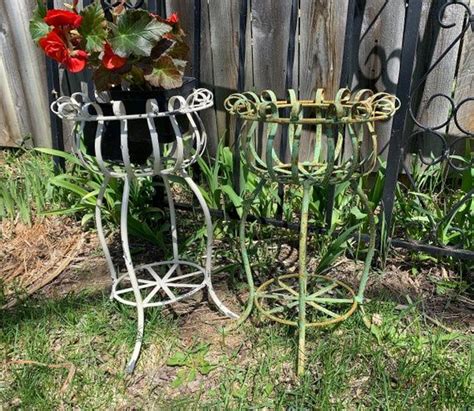 Vintage Wrought Iron Plant Stand Heavy Metal Planter Holder